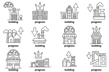 A set of illustrations in the concept of buildings and businesses in line art style