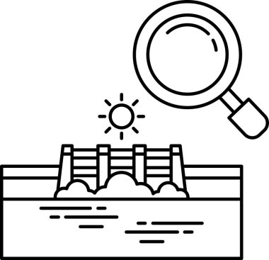 A black and white drawing of a bridge with a magnifying glass on it. The drawing conveys the idea of looking closely at something, possibly a structure or a detail. Scene is focused and analytical