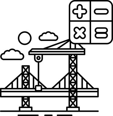 A bridge is being built with a crane in the background. The crane is lifting a large object. The bridge is being built over a body of water
