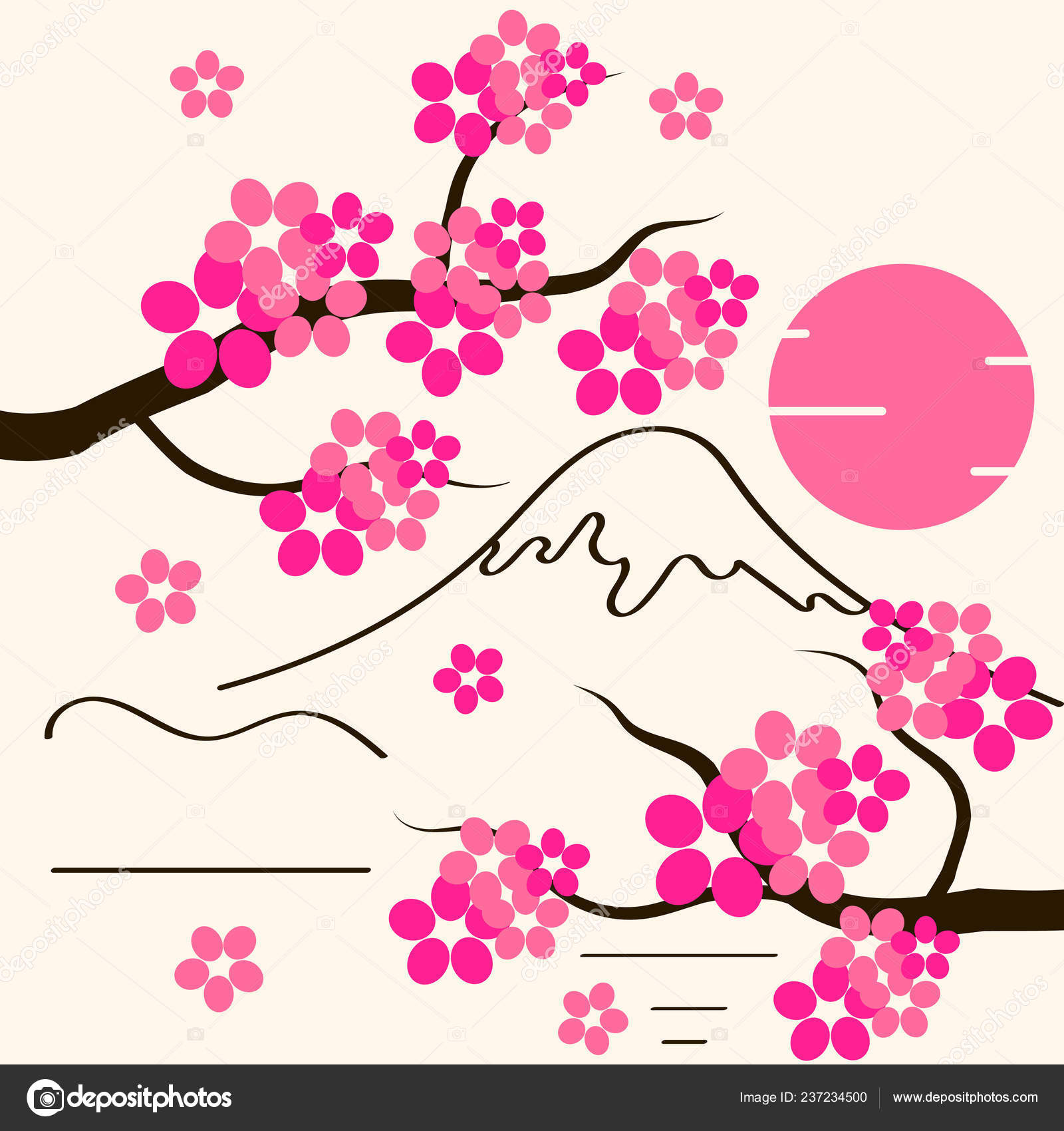 Cherry Blossom Background Sakura Flowers Pink Branch Flat Vector Illustration Vector Image By C Iaroslav Brylov Vector Stock