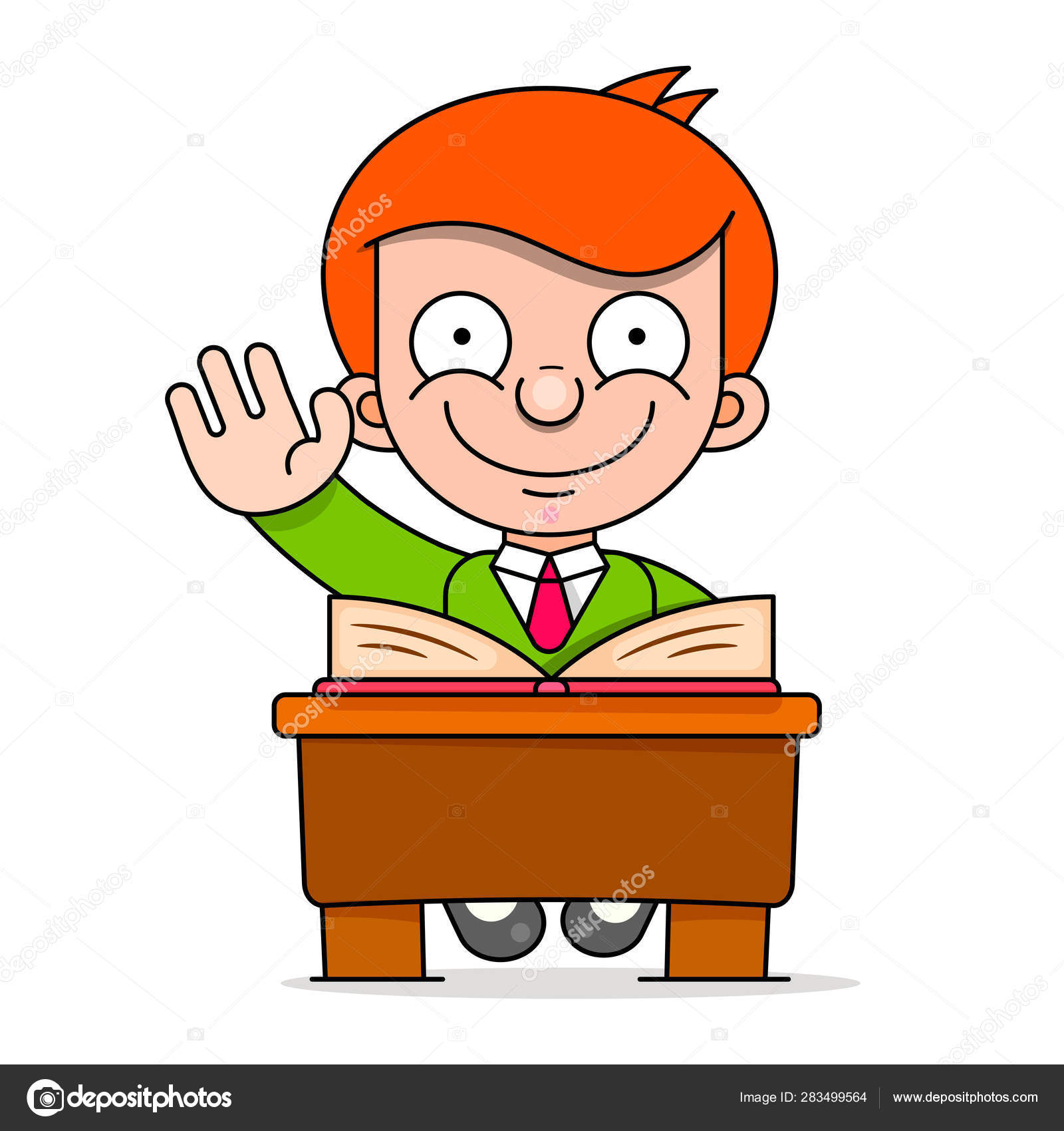 Cute Boy Sitting At His Desk And Learning School Stock Vector