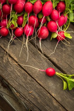 ahşap masa üzerinde taze organik turp