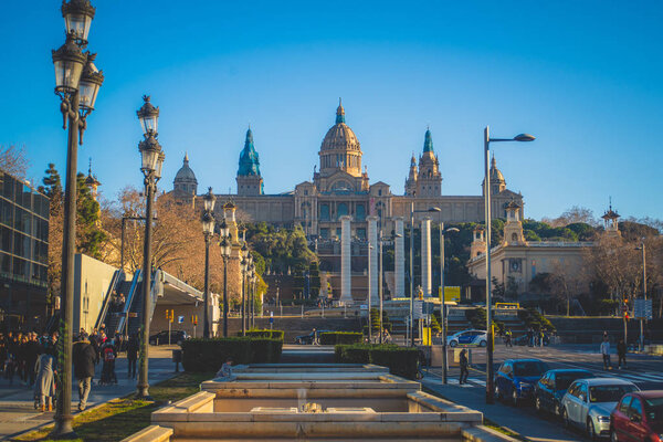 Placa de Ispania (The National Museum) in Barcelona, Spain,2019