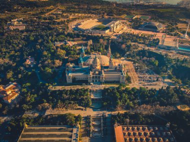 Barselona'daki Plaza Espana, havadan manzara. İspanya 2019