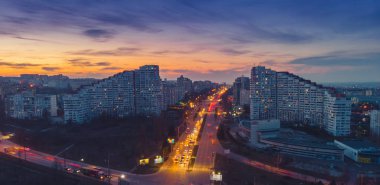 Beautiful night city. The gates of the city of Chisinau, Moldova clipart
