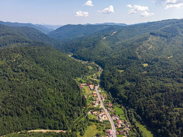 Mountain road aerial view. The Romanian Carpathians, 2019