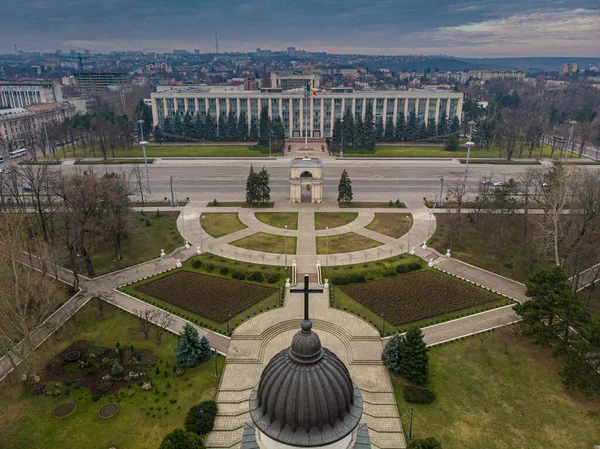 Chisinau Triumphal Arch Government Building Central Chisinau 2020 Вид Повітря — стокове фото