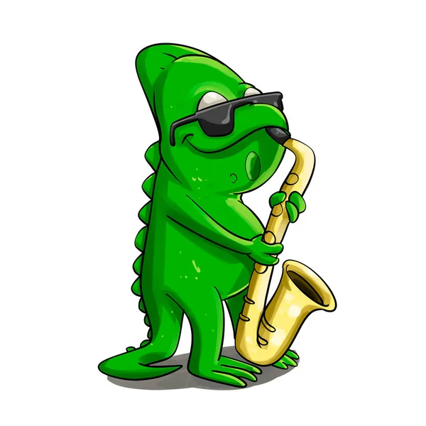 Desenho Animado Saxofonista Camaleão Ilustração — Fotografia de Stock