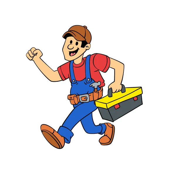 Feliz Execução Handyman Desenho Animado Ilustração — Fotografia de Stock