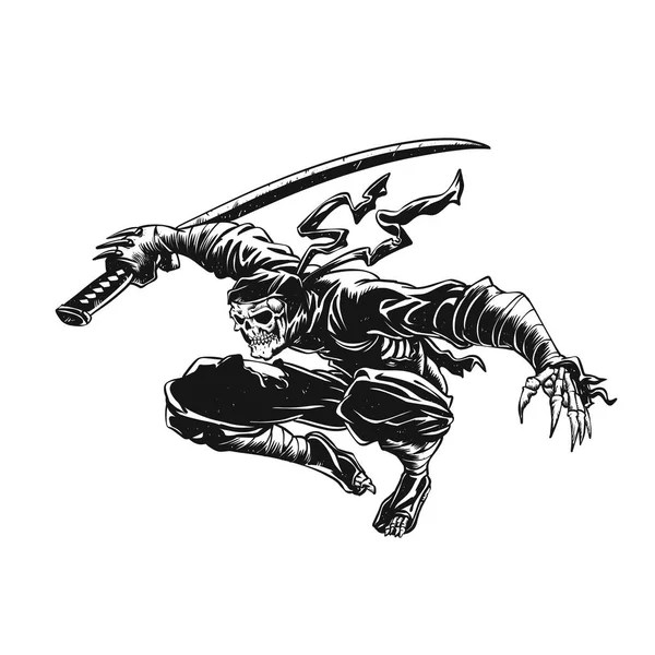 Ninja skeleton attacking , skull illustration , dark samurai , black warrior , gothic halloween
