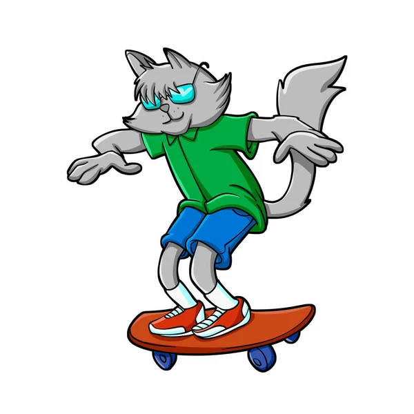Ilustracja Kreskówka Kot Skater — Zdjęcie stockowe