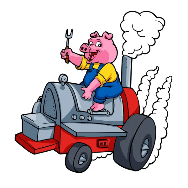 Chef Pig Riding Bbq Barrel — Stock Vector