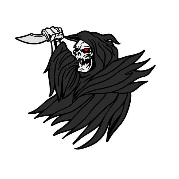 Grim Reaper Con Logo Vector Cuchillo Blanco Negro — Vector de stock