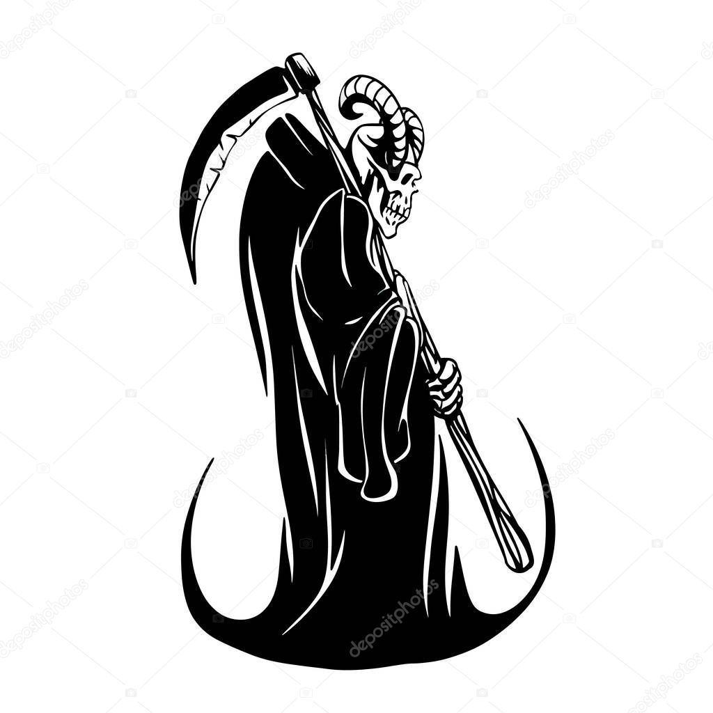 Grim Reaper with horns Vector logo black and white