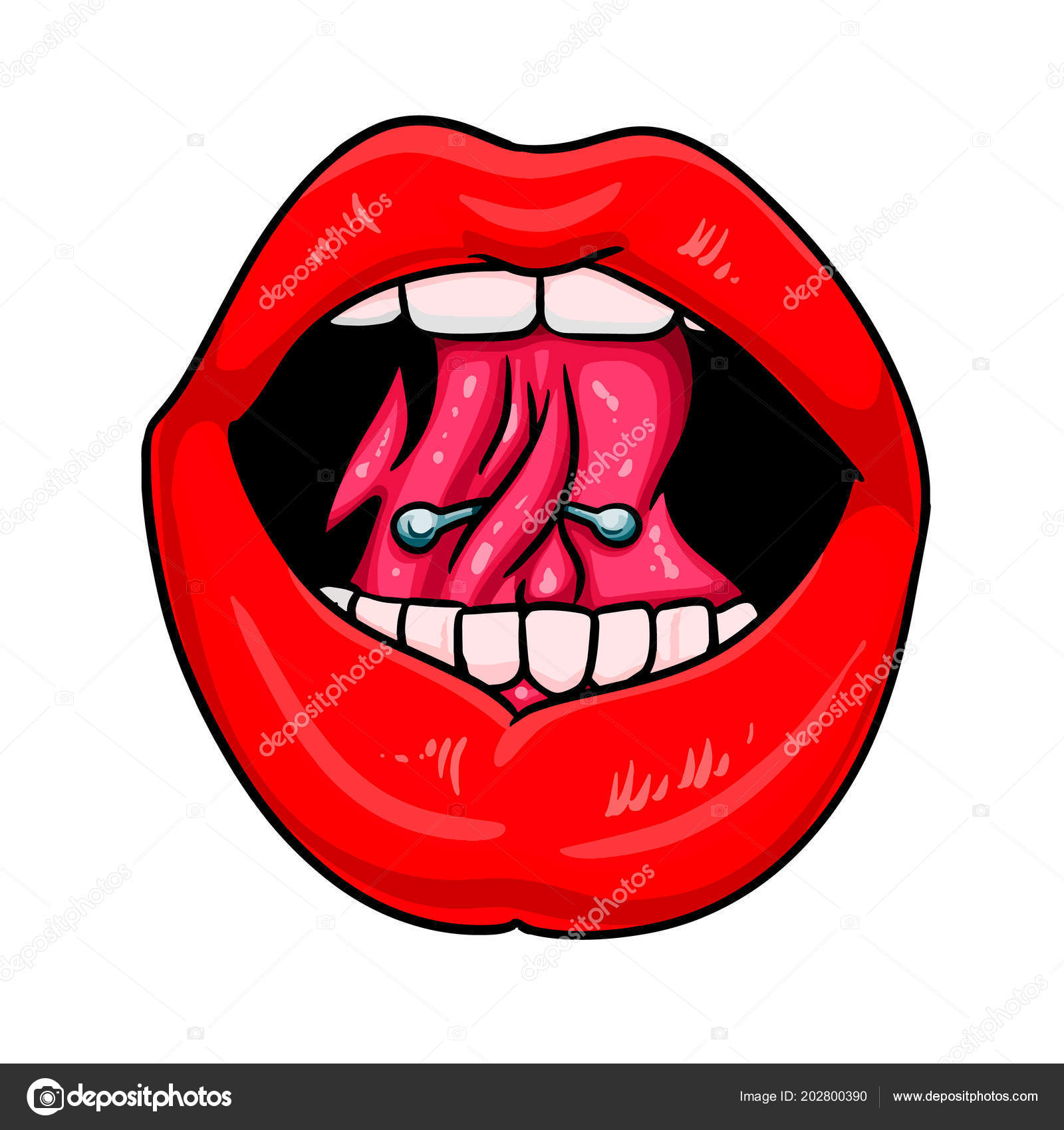 Boca Aberta Com Língua Perfurada Vetor de ©Milesthone 202800390, image size:1600x1700