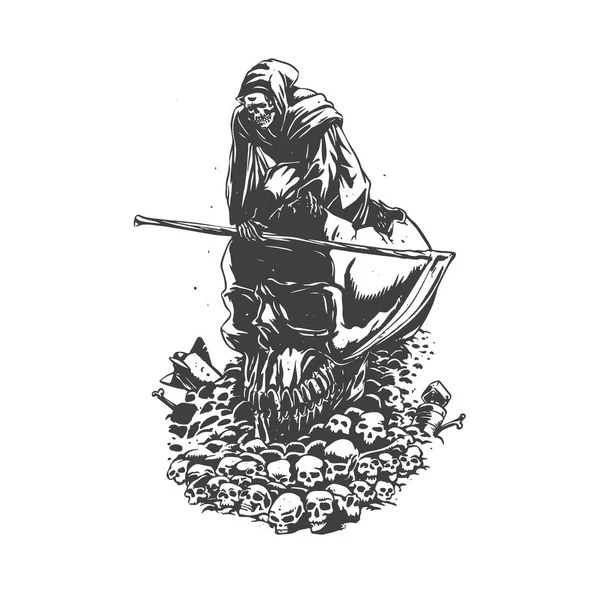 Apocalipsis Grim Reaper Blanco Negro — Archivo Imágenes Vectoriales