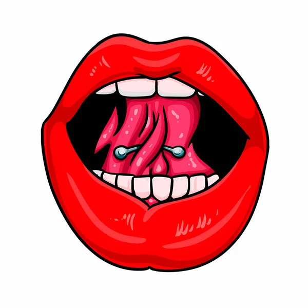 Open Mouth Pierced Tongue — Stock Vector