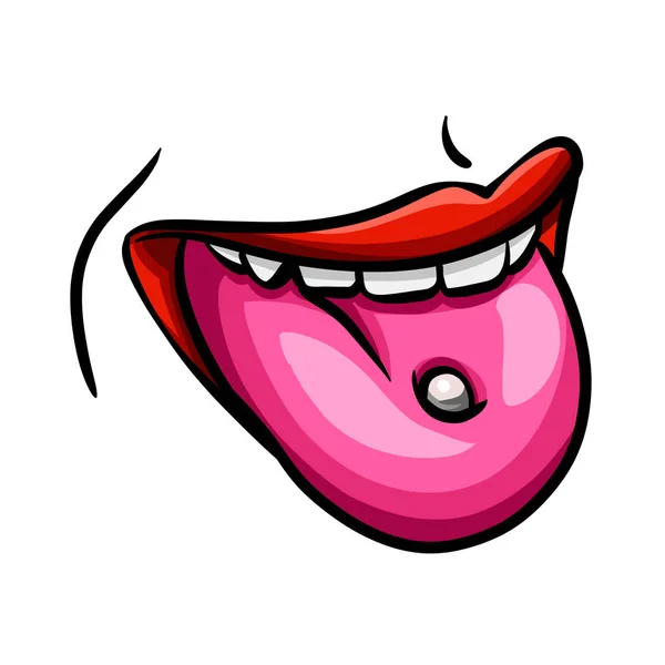 Boca Abierta Con Lengua Perforada — Vector de stock