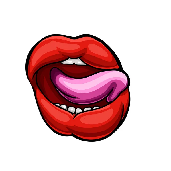 Woman Open Mouth Sexy Lips Red Vector Illustration — Stock Vector