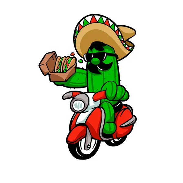 Cacto Mexicano Montando Uma Scooter —  Vetores de Stock