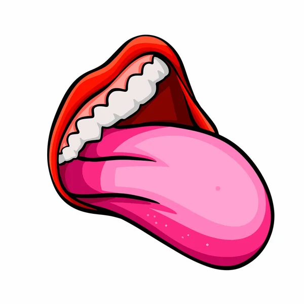 Язик Губи Рот Сексуальний Чуттєвий Жіночий Рот Здорові Зуби Посмішка — стоковий вектор