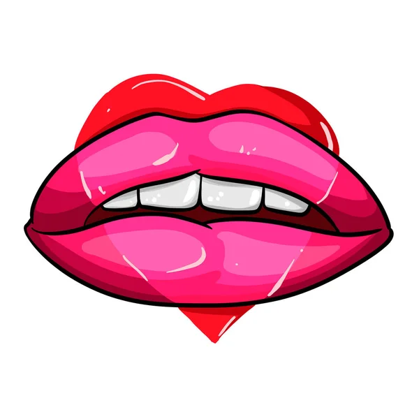 美しい女性の唇がハート記号と仲直り — ストック写真