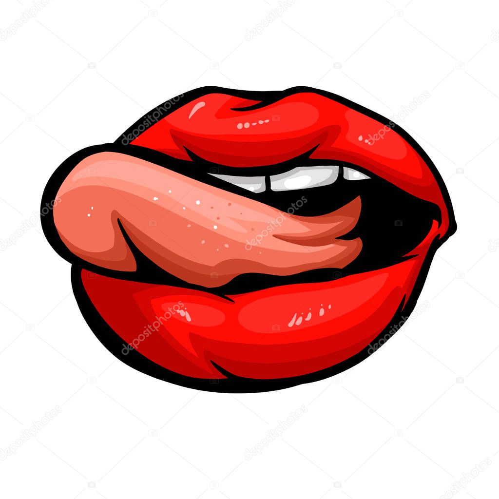  lips and tongue on white background