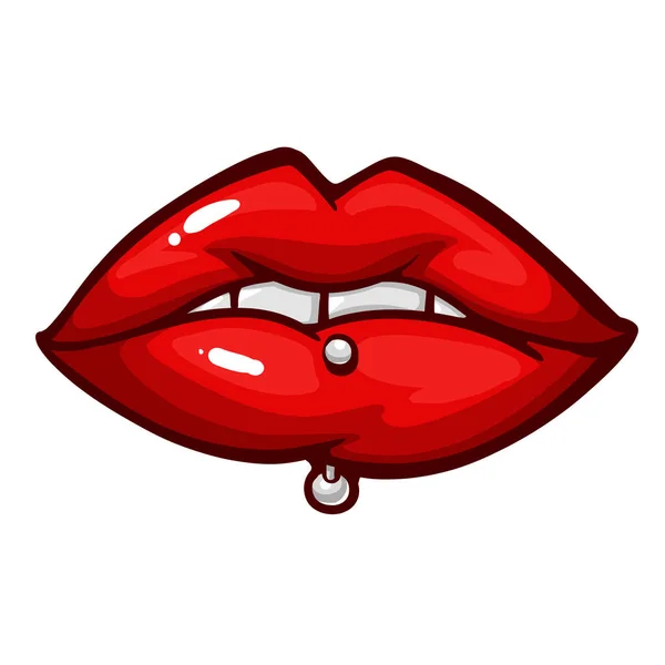 唇ピアスを女性の口のクローズ アップ — ストック写真