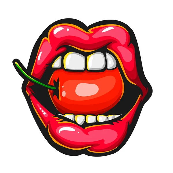 女性性感的红色嘴唇与多汁樱桃例证 — 图库照片