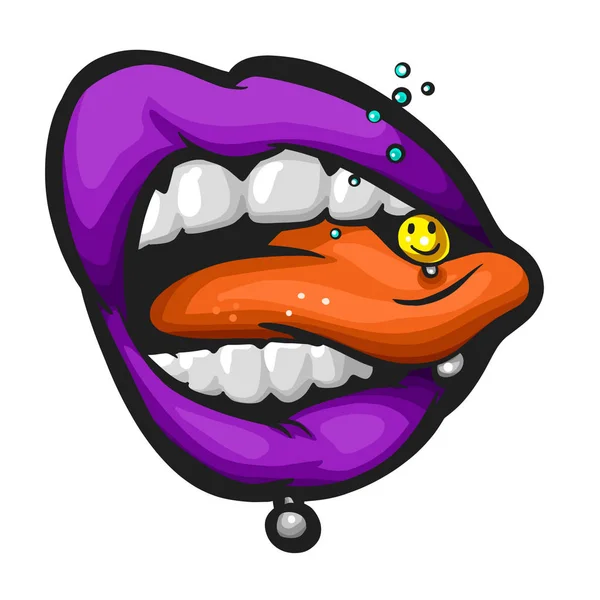 Smiley Piercing Detail with Snarling Woman\'s Mouth