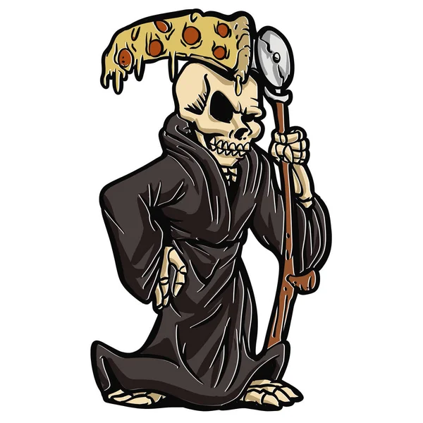 Grim Reaper Met Pizza Sikkel — Stockfoto