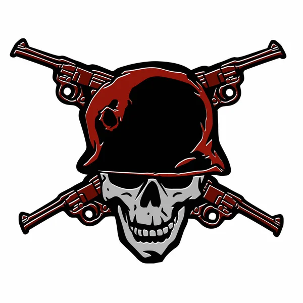 Totenkopf Und Vier Gekreuzte Revolver Emblem Vektor Illustration — Stockvektor