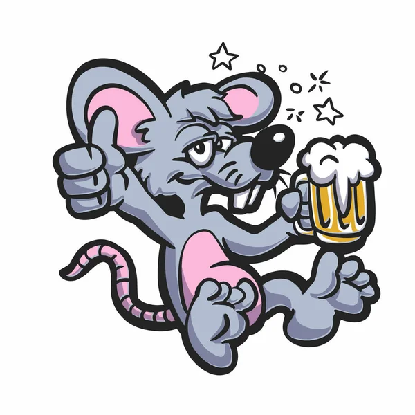 Rat Ivre Avec Illustration Vectorielle Bière — Image vectorielle