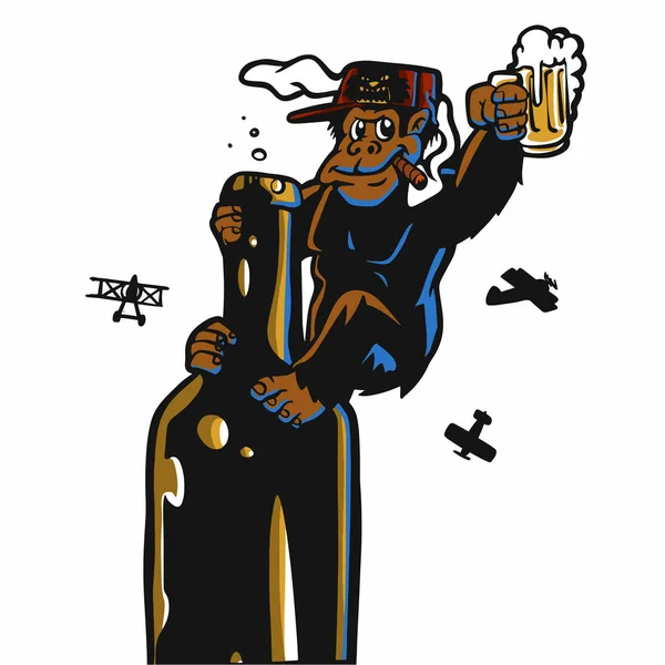 Rei Gorila Escalada Garrafa Cerveja Vetor Ilustração — Vetor de Stock