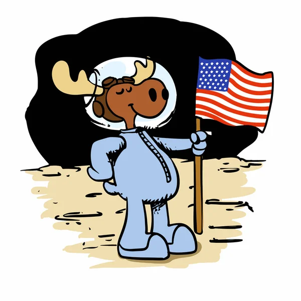 Astronauta Alce Bonito Com Ilustração Vetorial Bandeira Americana —  Vetores de Stock
