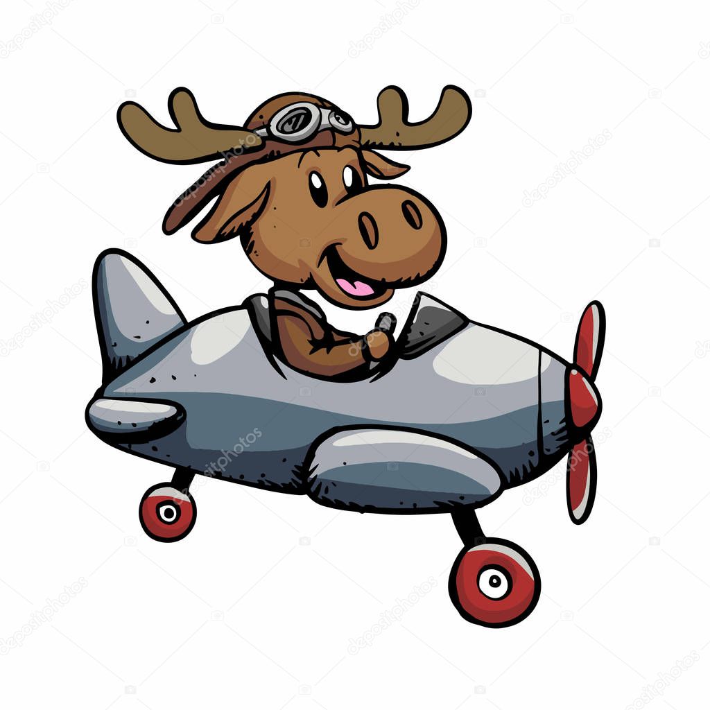Funny moose aviator vector illustration 