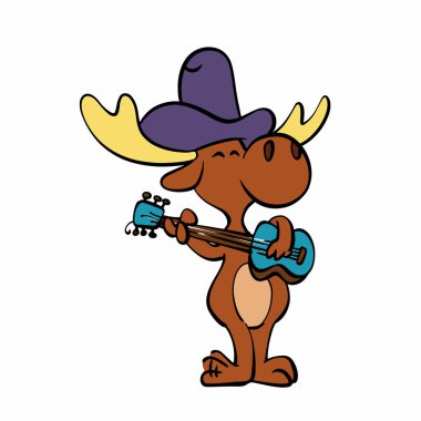 Gitar çalarken müzisyen geyik illüstrasyon vektör 