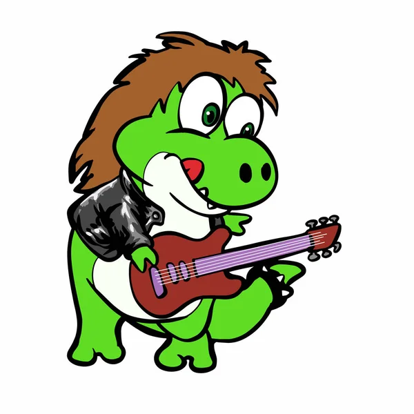 Guitarra Rex Engraçado Dino Vector Ilustração — Vetor de Stock