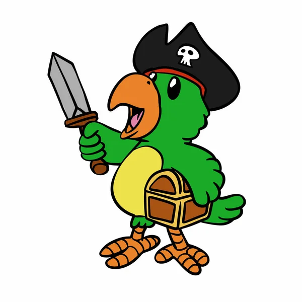 有趣的海盗金刚鹦鹉 绿色鹦鹉向量插图 — 图库矢量图片