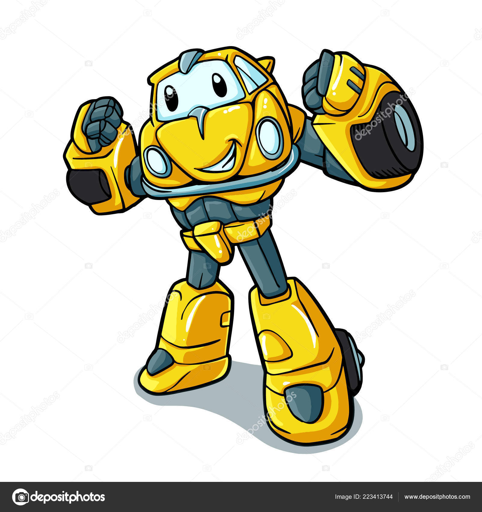 黄色のロボット カブトムシ ロボット漫画のベクトル図 — ストック