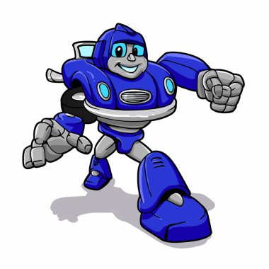 Mavi robot - çocuklar için robot - robot karikatür - vektör çizim