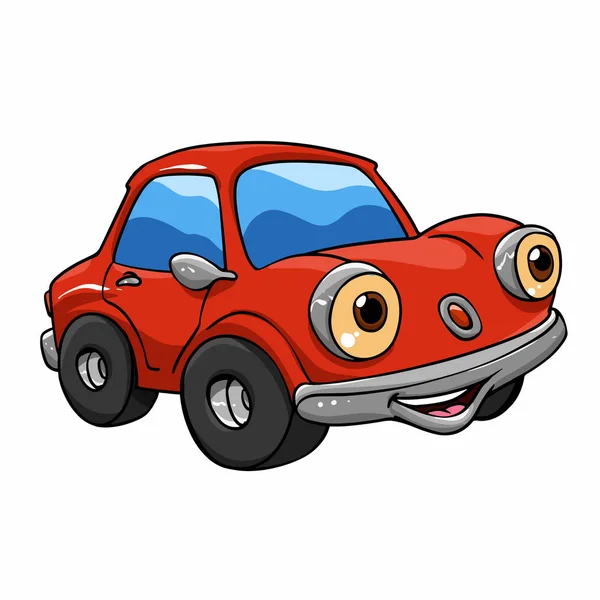 Mobil Kartun Yang Lucu Kartun Mobil Merah Vector Illustration - Stok Vektor