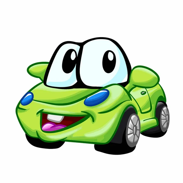 绿色汽车 有趣的汽车 小车矢量插图 — 图库矢量图片