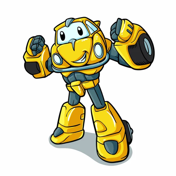 Gele Robot Kever Robot Cartoon Vectorillustratie — Stockvector