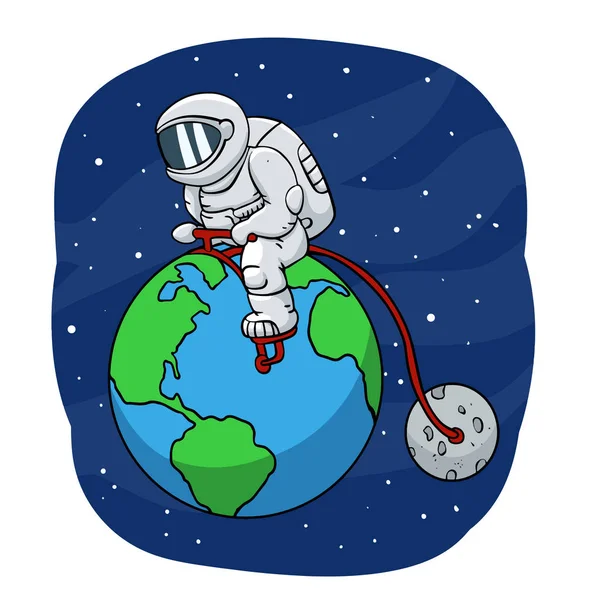 Fiets Astronaut Ruimte Grappig — Stockvector