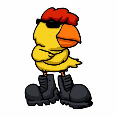 Güneş gözlüğü ve bot ile piliç