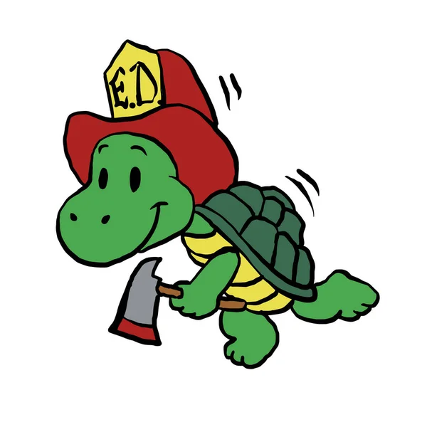 Cartoon Schildpad Brandweerman Schildpad Met Bijl — Stockvector