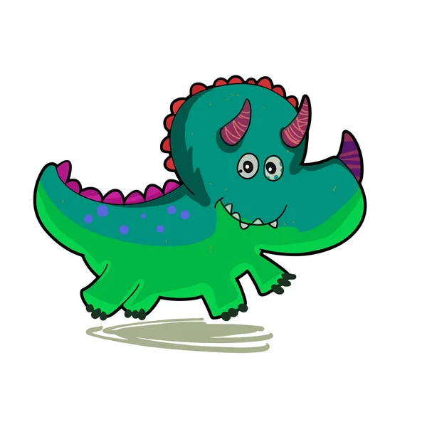 Kreslený Dinosaurus Triceratops Běh Zelená — Stockový vektor