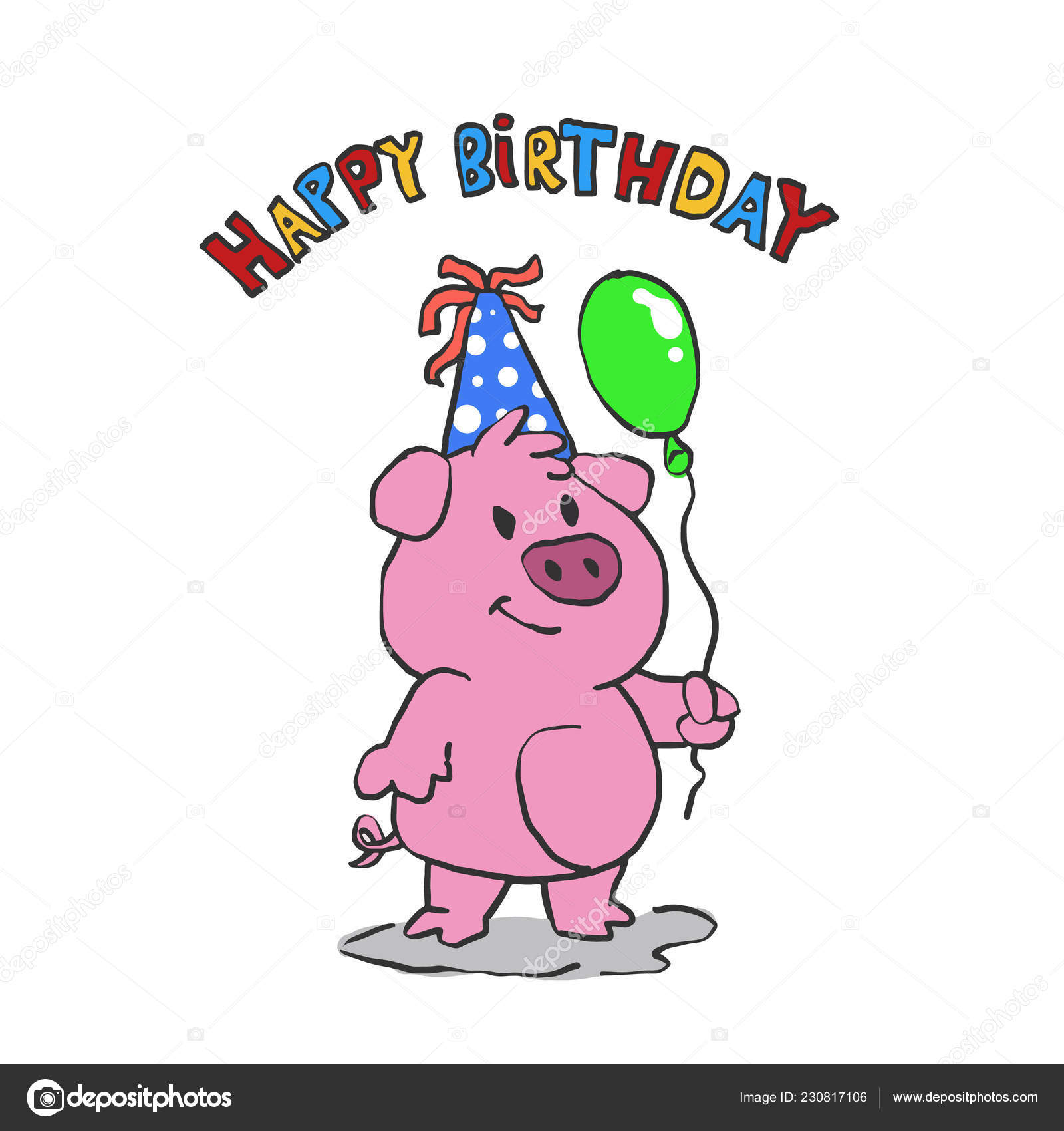 Mignon Dessin Anime Cochon Joyeux Anniversaire Image Vectorielle Par Milesthone C Illustration