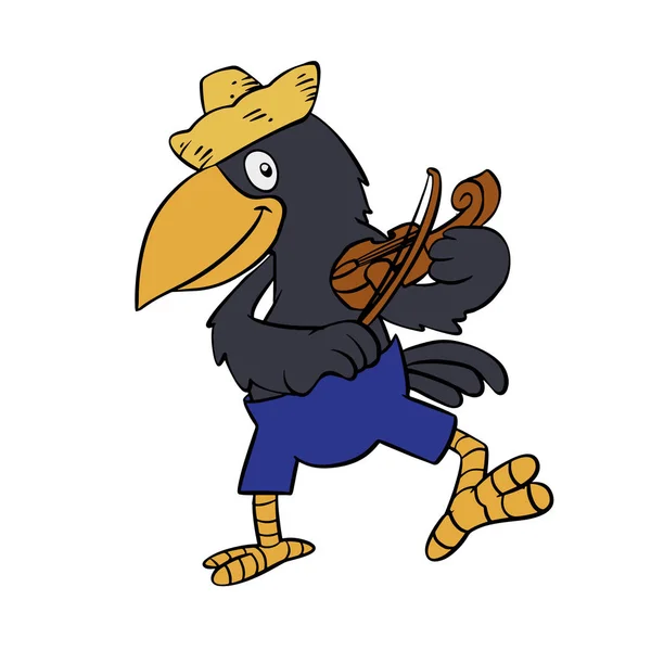 Crow Playing Violin Cartoon — Stock Vector